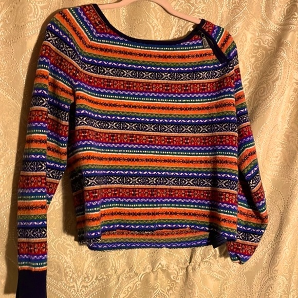 Tommy Hilfiger South West Pattern Crop Sweater Modified Raw Edge ✂️ sZ Medium - Picture 1 of 4